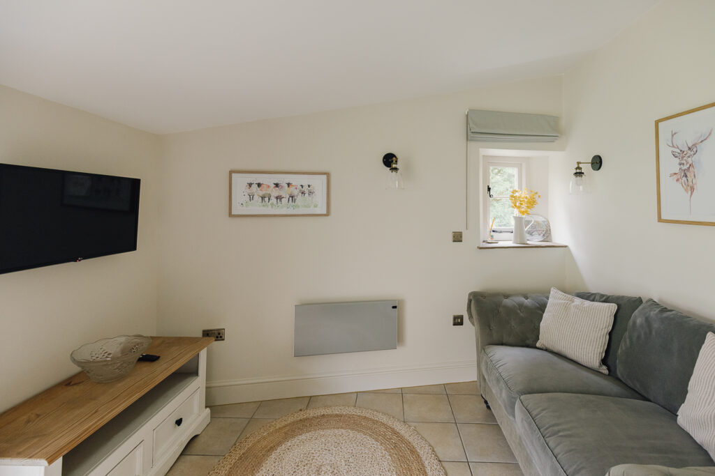 Lounge area with sofa and rug