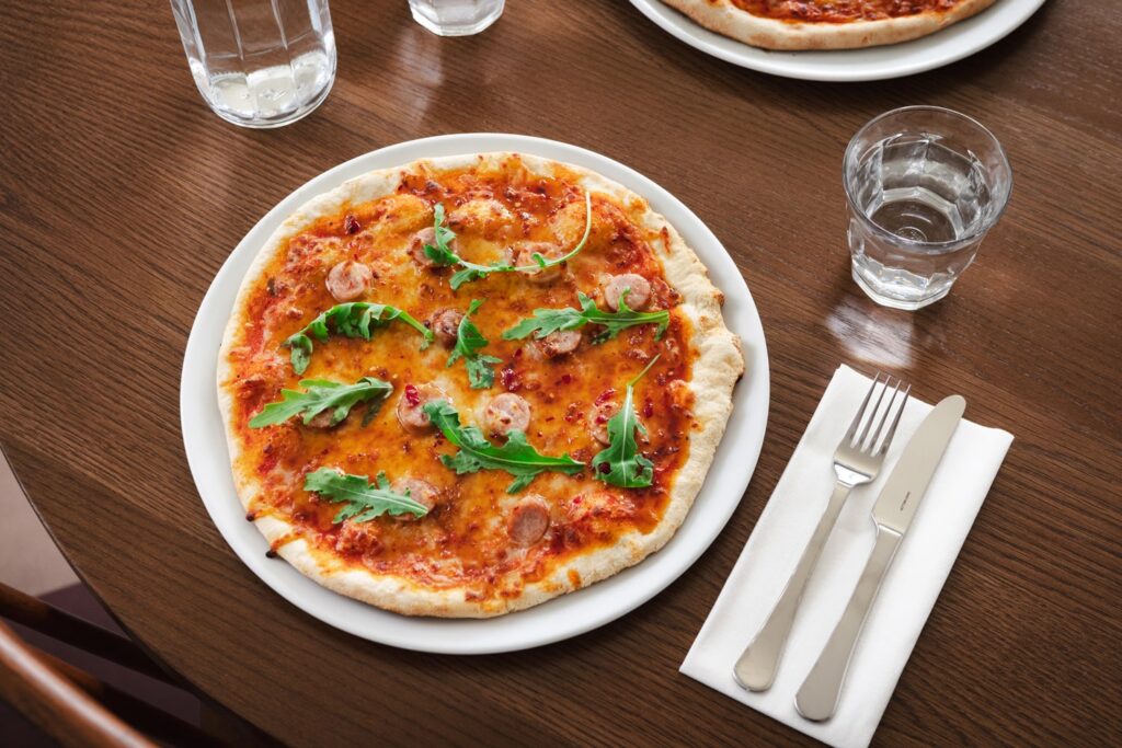 The Hide restaurant sausage honey chilli pizza